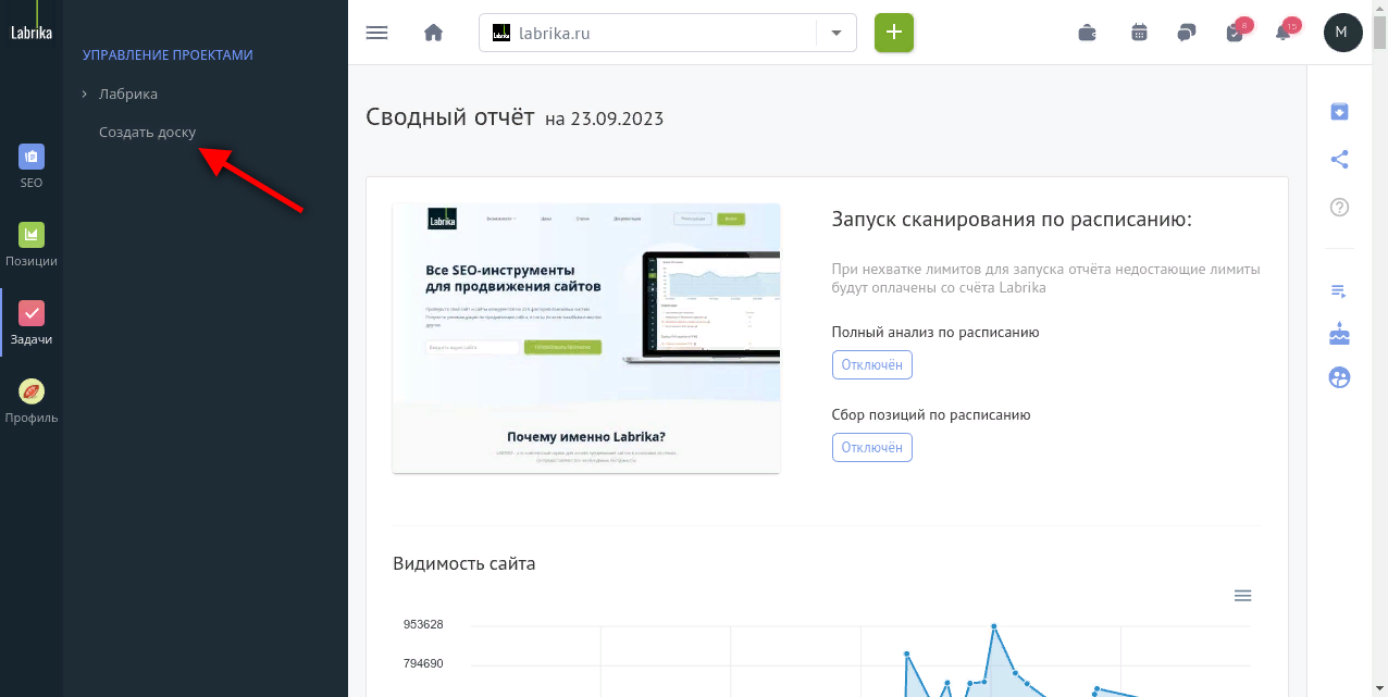 Создание новой доски