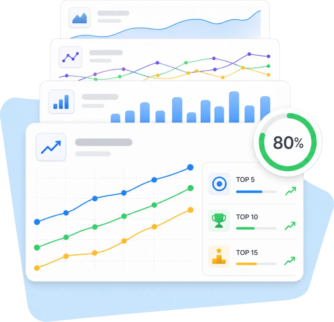Специалист работает с SEO-аналитикой и графиком органического трафика